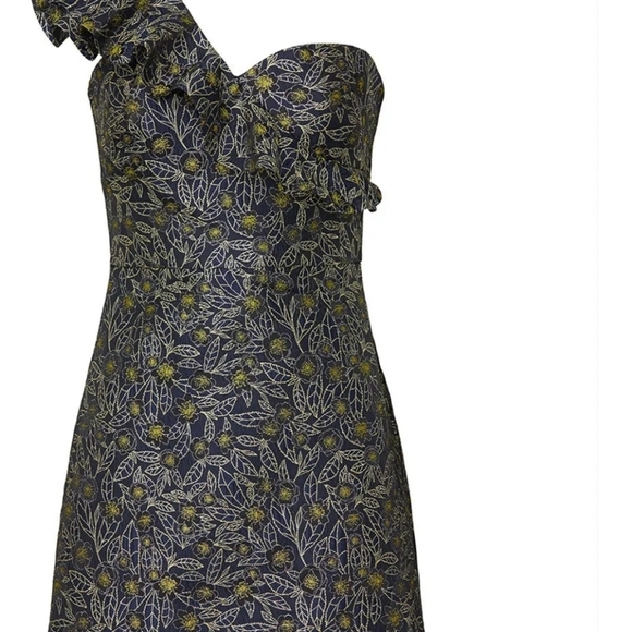 Monique Lhuillier Blue and Gold Sequin One Shoulder Cocktail Dress - Picture 5 of 11